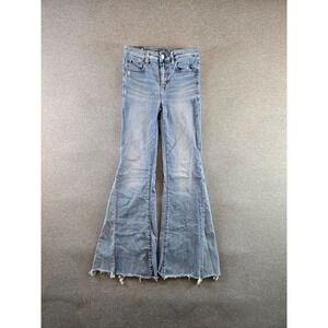 American Eagle Jeans Womens 4 Blue Festival Flare Stretch Light Wash Raw Hem